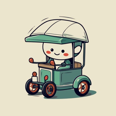 Cute Cartoon Tuk Tuk Tuk Car. Vector Illustration