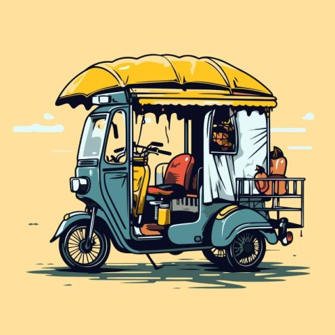 Tuk tuk rickshaw in the city. Vector illustration.