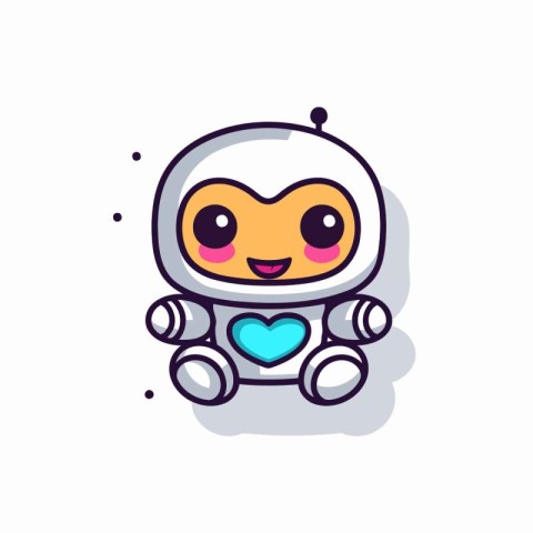 Cute robot with heart. Vector illustration. Cute cartoon charact