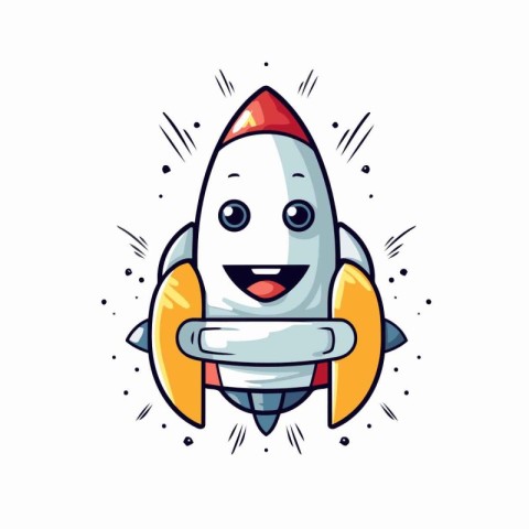 Rocket character. Vector illustration. Isolated on a white backg