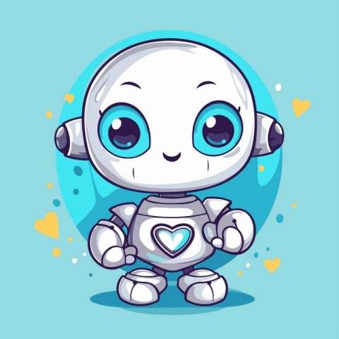 Cute cartoon robot with heart in his hand. Vector illustration.