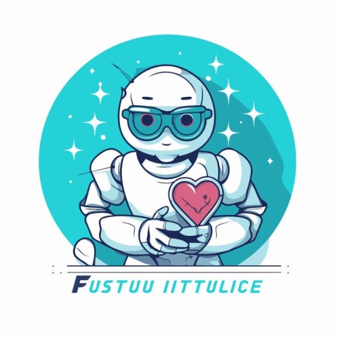 Futuristic robot with heart in his hands. Vector illustration.