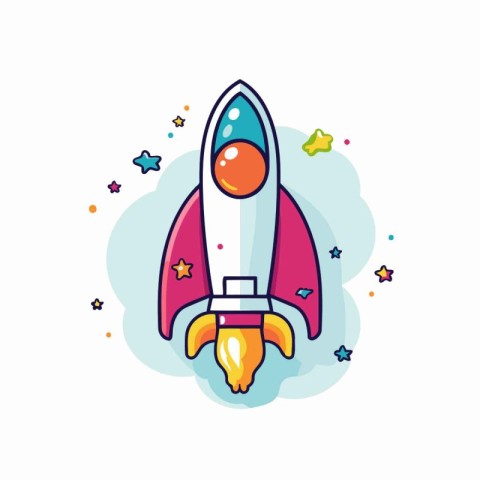 Rocket icon in flat line style. Vector illustration on white bac