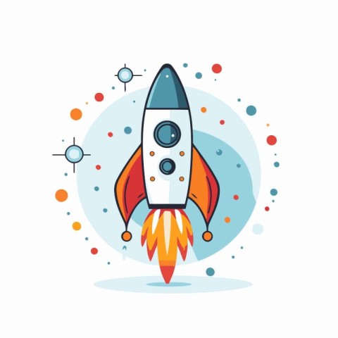 Space rocket icon in flat style. Vector illustration on white ba