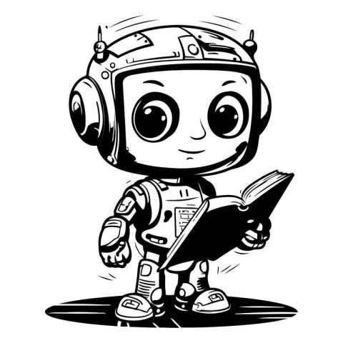 Cute Cartoon Astronaut Reading a Book. Vector Illustration.