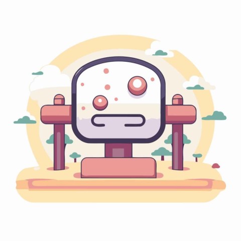 Cute robot in the park. Vector illustration in cartoon style.