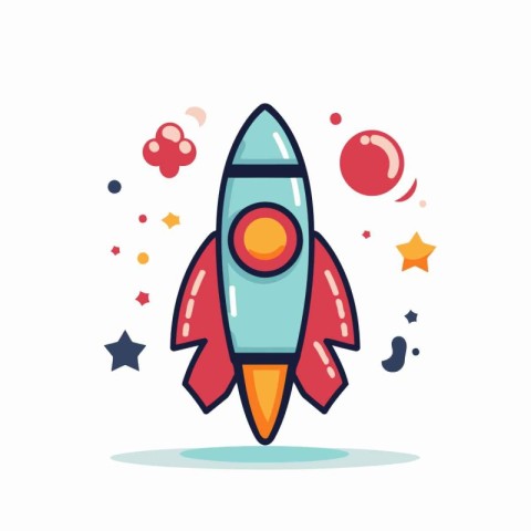 Rocket icon in flat design style. Start up business vector illus