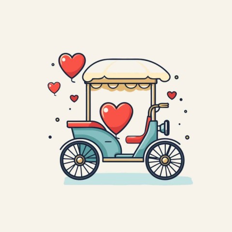 Tuk-tuk with heart shape. Vector illustration in flat style.