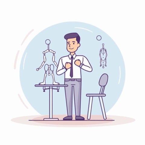 Businessman with human body in office vector illustration. Carto