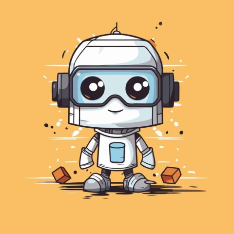 Cute cartoon robot character vector illustration. Cute little ro