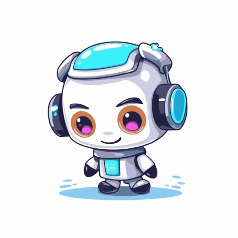 Cute cartoon robot with headphones. Vector illustration isolated