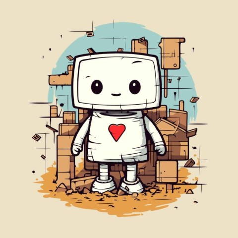 Vector illustration of a cute robot with a heart in his hand.