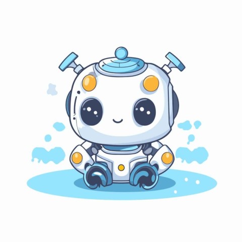 Cute cartoon robot. Vector illustration. Cute little robot.