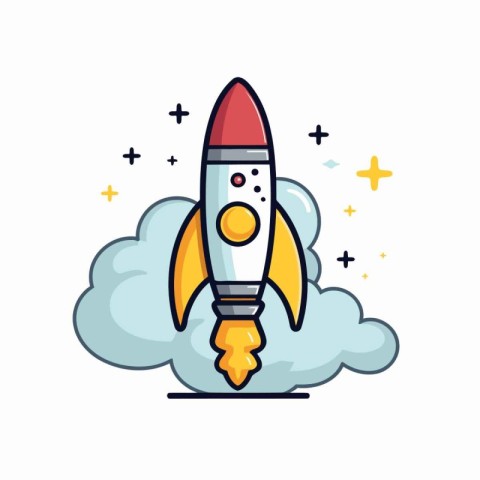 Rocket icon in flat line style. Vector illustration on white bac