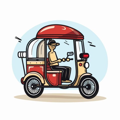 Tuk tuk driver. Vector illustration in flat design style.