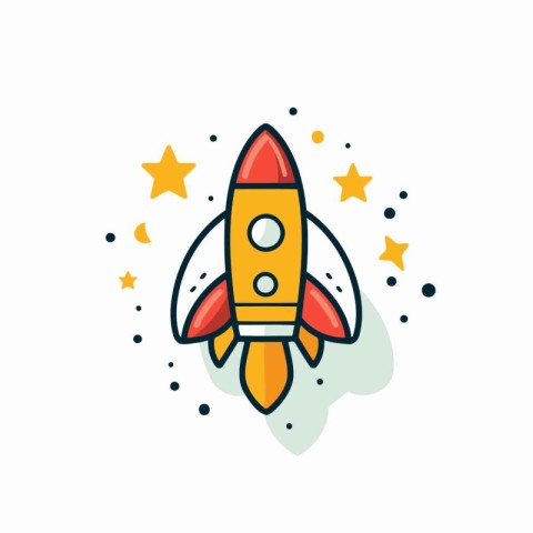 Rocket icon in flat color style. Spaceship vector illustration o