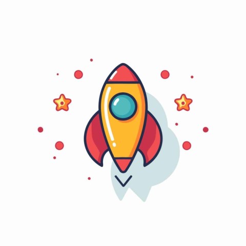 Space rocket icon in flat color style. Spaceship launch vector i