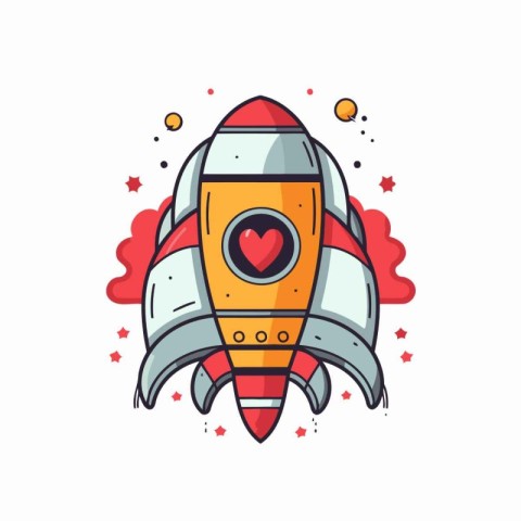 Rocket with heart icon in doodle style. Vector illustration.