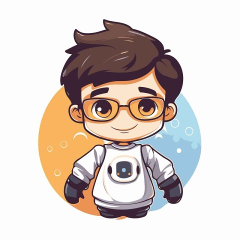 Cute little boy dressed as astronaut with glasses. Vector illust