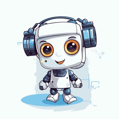 Cute cartoon robot. Vector illustration. Isolated on white backg