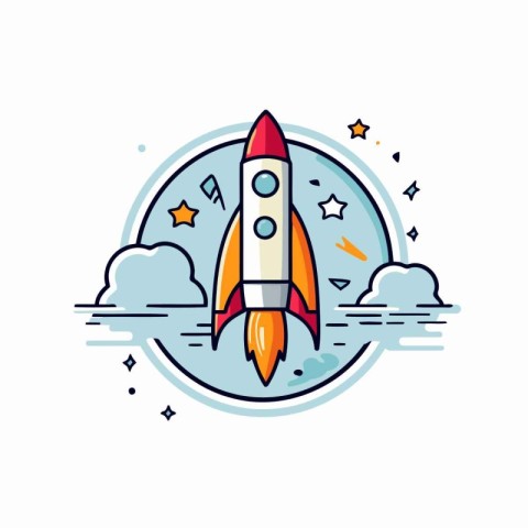 Rocket icon in flat line style. Vector illustration on white bac