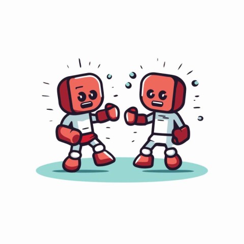 Cute robot fight with boxing gloves. Vector cartoon character il