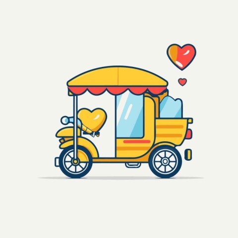 Tuk tuk taxi with heart vector illustration. Flat design style.