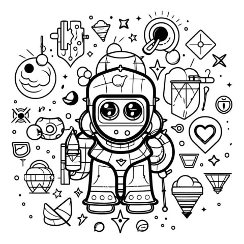 Astronaut. Black and white vector illustration for coloring book