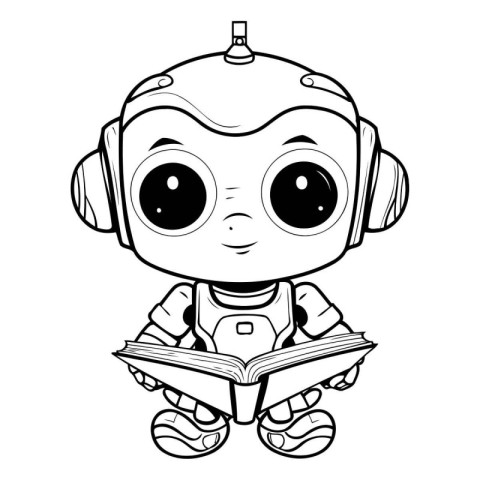 Cute Cartoon Astronaut Reading a Book. Vector Illustration.