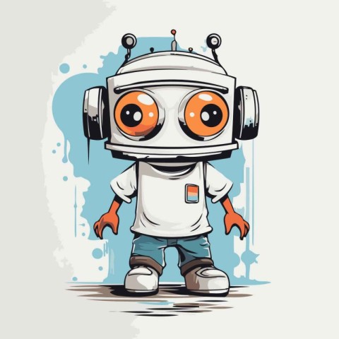 Funny cartoon robot with big eyes. Vector illustration for your