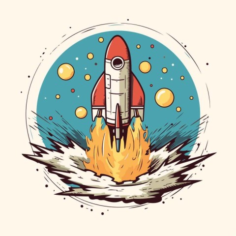 Space rocket launch. Vector illustration of a space rocket in sp