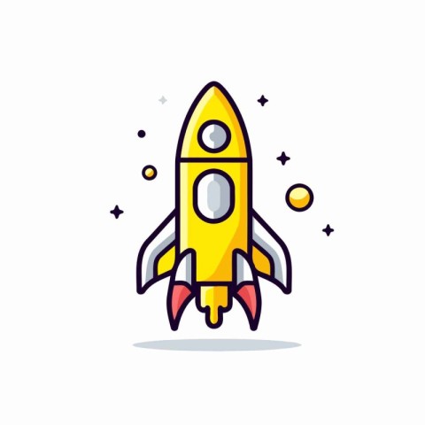 Rocket icon in flat line style. Spaceship vector illustration on