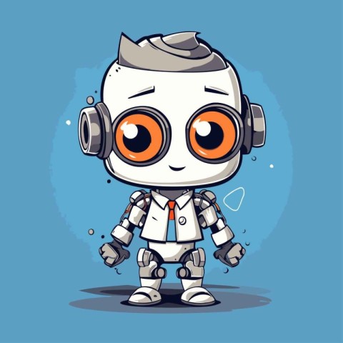 Cute robot in headphones. Vector cartoon illustration. Isolated