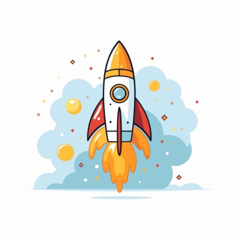 Space rocket. Vector illustration in flat style. Isolated on whi