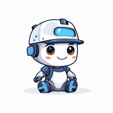 Cute robot in helmet and headphones. Vector illustration on whit