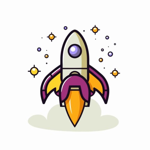 Rocket icon in flat style. Spaceship vector illustration on whit