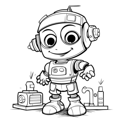 Black and White Cartoon Illustration of Cute Astronaut Boy Chara