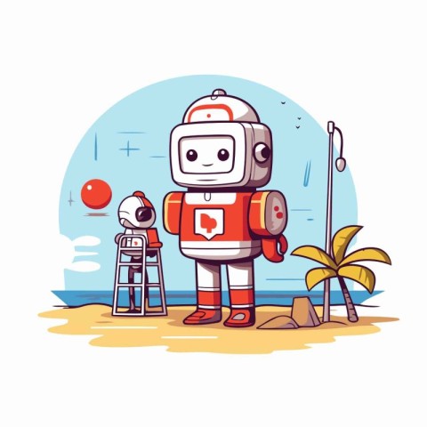 Cartoon astronaut on the beach. Vector illustration in flat styl