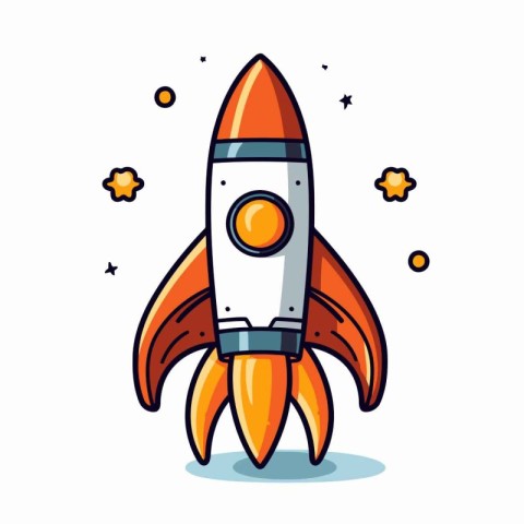 Rocket icon in flat design style. Spaceship vector illustration