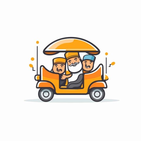 Couple riding a tuk-tuk. Vector illustration.