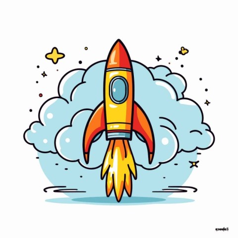 Rocket in the clouds. Start up business concept. Flat design vec