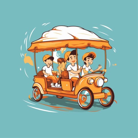 Tuk tuk. Vector illustration of a group of people riding a tuk.