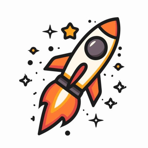 Rocket icon in flat style. Spaceship vector illustration on whit