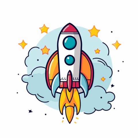 Rocket icon in flat style. Vector illustration on white backgrou