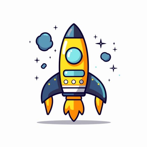 Space rocket icon. Flat style vector illustration. Isolated on w