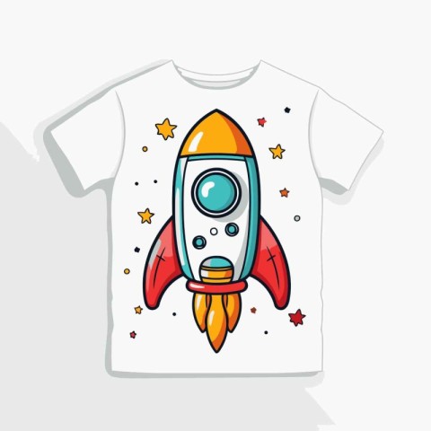 Space rocket logo on t-shirt. print. sticker. Vector illustratio