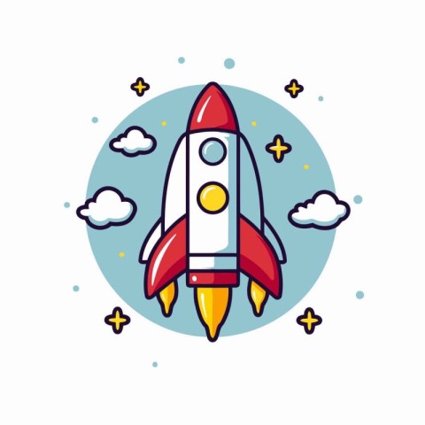 Space rocket icon. Vector illustration in flat linear style. Des