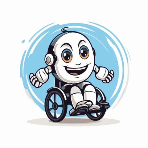 Robot in Wheelchair Cartoon Mascot Character Vector Illustration