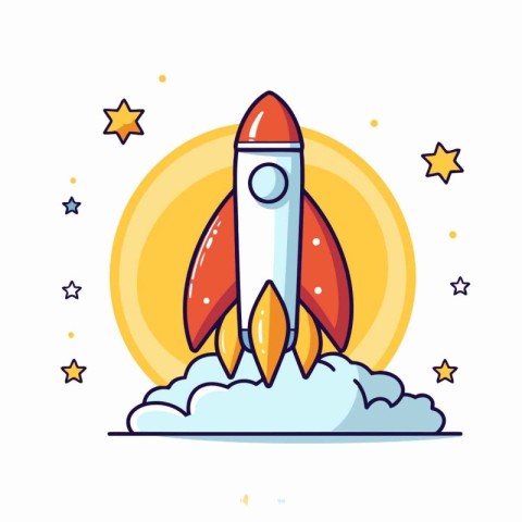 Rocket icon in flat line style. Start up business concept. Vecto