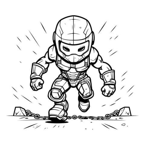 Mascot Illustration of a Robot or Cyborg Running with Chains